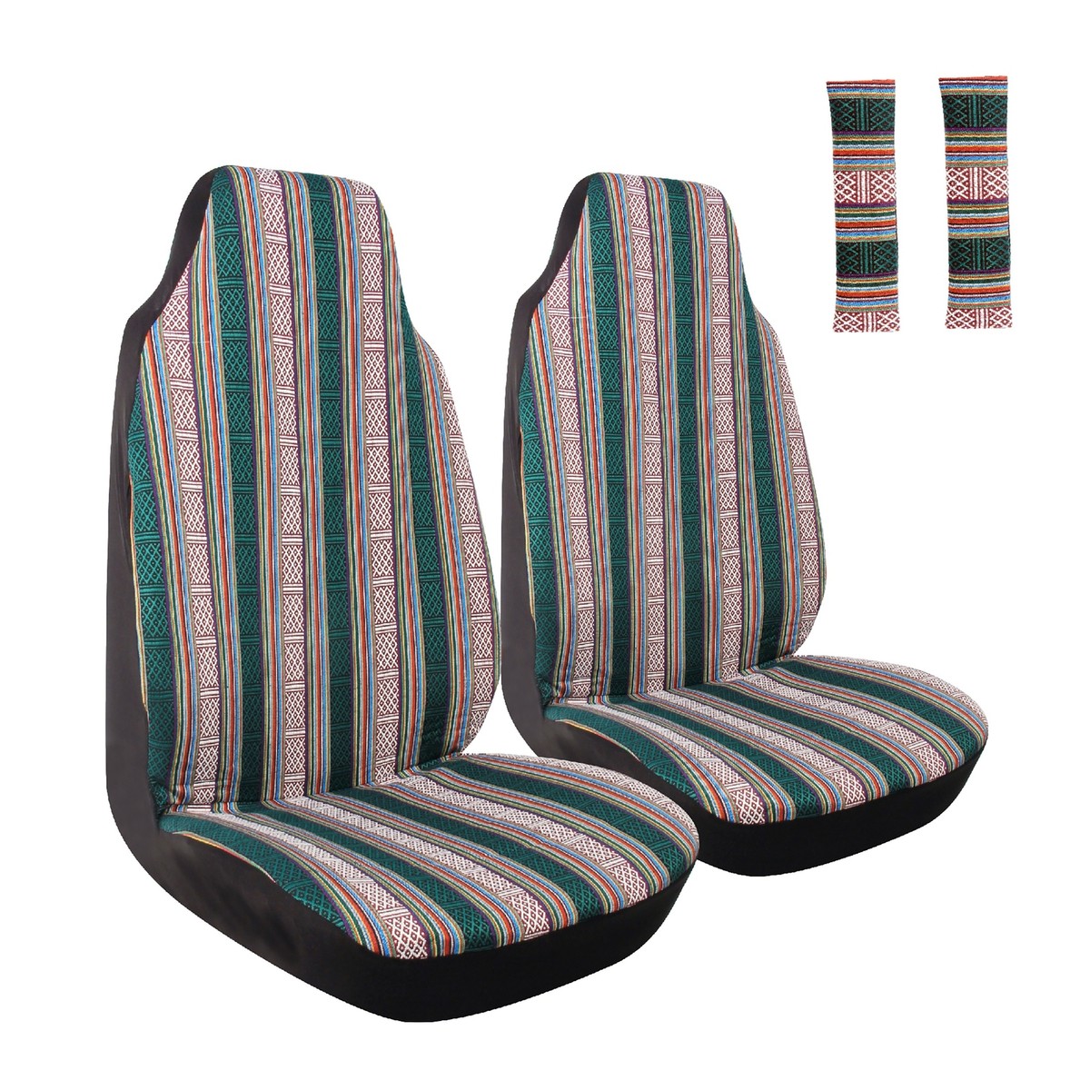 4pcs Baja Blanket Front Seat Cover Universal Green Stripe