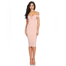 Nookie NWT Women's Dolly Midi Off The Shoulder Blush Sheath Dress- Size Medium