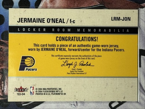 2003-04 Fleer Platinum Locker Room Memorabilia Jermaine O'Neal Indiana Pacers - Picture 2 of 2