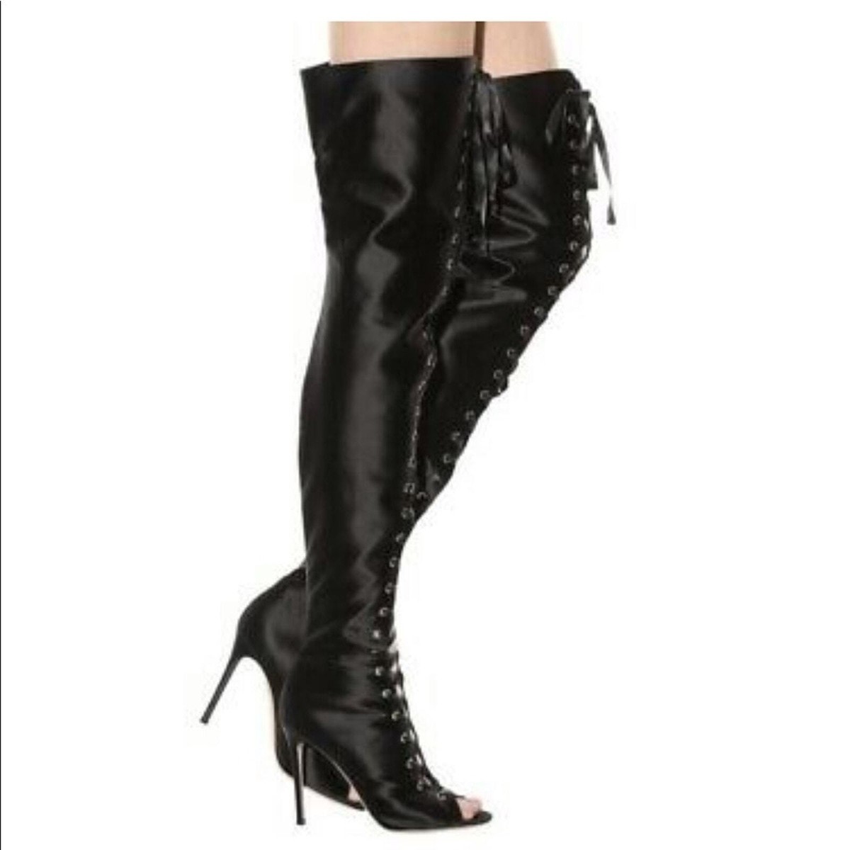 Gianvito Rossi Black Marie Satin Over The Knee Lace-up Peep Toe