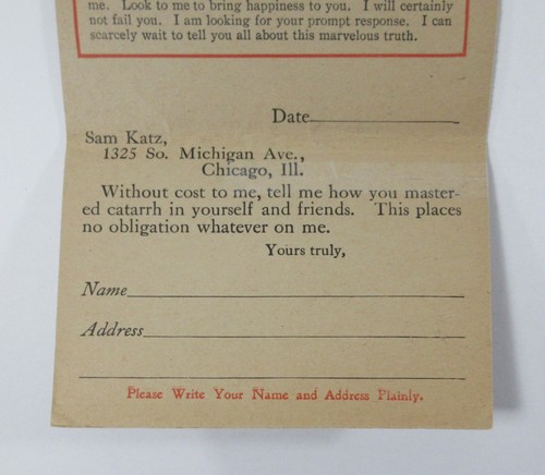 Quack Medicine Germ Demons Cure Sam Katz Catarrh Cure Advertising Mailer 1910s - Picture 5 of 7