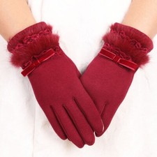 Ladies Fleece Lined Gloves Faux Fur Trim Driving Outdoor Thicken Thermal Winter