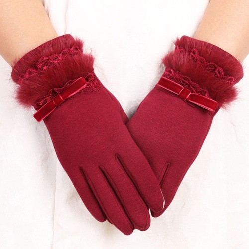 Women Thermal Gloves Faux Fur Trim Fleece Lined Gloves Driving Gloves - Picture 10 of 14