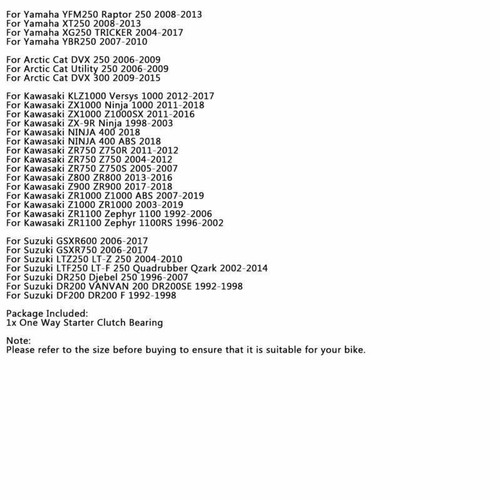 One Way Starter Clutch Bearing Fit Yamaha YFZ450 WR YZ TTR XV XVS SRV XT XG 250 - Picture 11 of 11