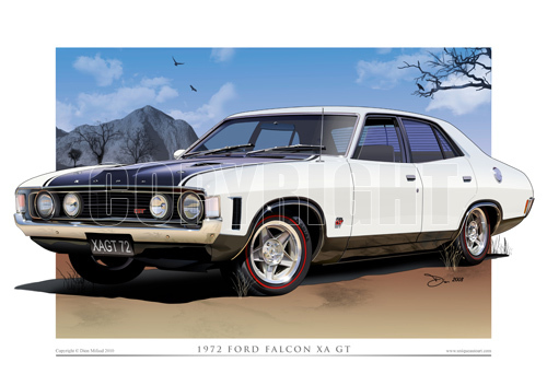 Ford XA GT Falcon Print - Classic Falcon GT Car Drawing In 13 Stunning Colours - Bild 9 von 17