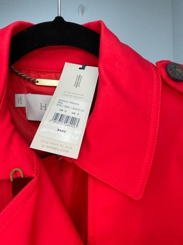 Abrigo gabardina Hobbs London Saskia rojo para mujer talla US 8 UK 12 nuevo con etiquetas $400 - Imagen 9 de 10