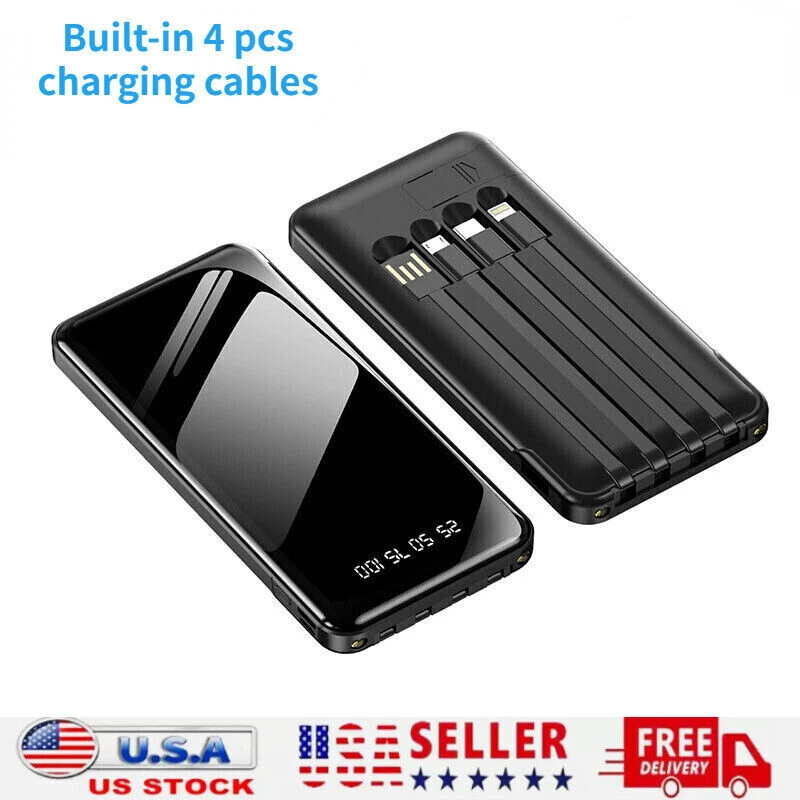 Power Bank with 4cables Fast Charging Portable Battery Backup Charger 20000mAh Power Bank with 4cables Fast Charging Portable Battery Backup Charger 20000mAh