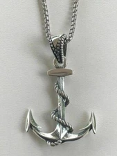Solid 925 Sterling Silver Nautical NAVY Anchor Mens Pendant W. 22” Chain 1x1.5”