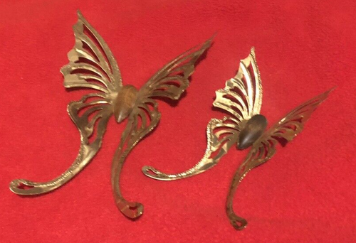 Farfalle vintage interni casa ottone e legno 2 pz. Decorazione anni '80 made in USA - Foto 6 di 7