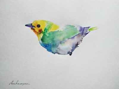 Tanger,  Birds, Watercolor artwork, Handmade, Original painting on paper