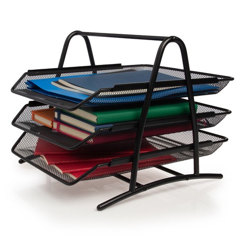 US Mesh Notebook Letter Tray 3 Tier Desk Organizer For Office Supplies Folders - Picture 5 of 17