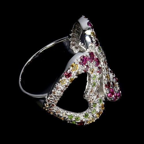925 Sterling Silver Ring Round Rhodolite Sapphire Natural Gemstone jewelry Size - Picture 3 of 14
