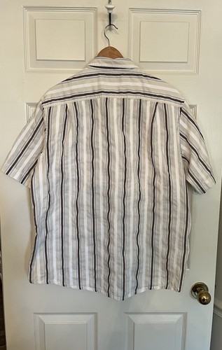 TASSO ELBA ISLAND Men’s XL Linen Cotton Shirt Hawaiian Sand Blue Brown Stripe - Picture 4 of 8