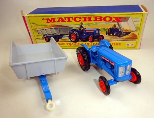 Matchbox Kingsize K-11 Fordson Tractor blau rare orange Plastikräder top in Box - Bild 6 von 11