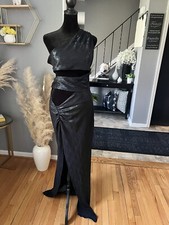 Prom Party Gown Cocktail Dress Cutout Asymmetrical Women’s L Black Shimmery Slit