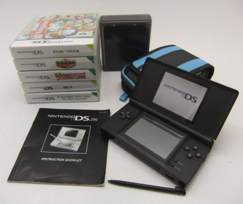 Nintendo DS Lite Handheld Console with Games & Case - Black #J3 Nintendo DS Lite Handheld Console with Games & Case - Black #J3