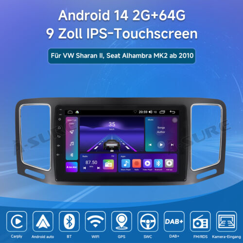 Android 14 Autoradio 2+64G Carplay GPS Navi Für VW Sharan 7N 7N1 II Alhambra MK2 - Bild 2 von 15