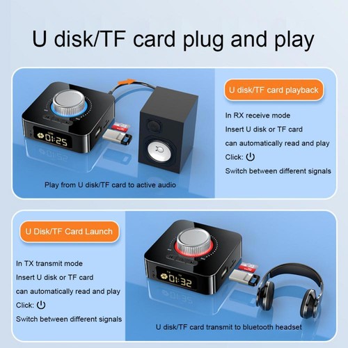 Bluetooth5.4 Audio Adapter TX/RX Wireless USB/TF to RCA AUX Display Home Speaker - Picture 8 of 11