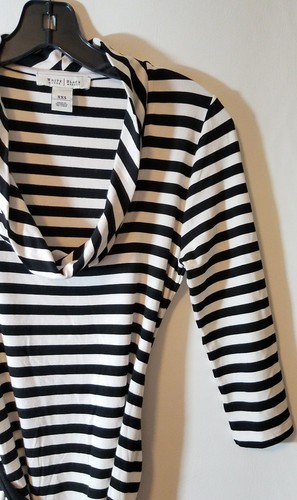 WHITE HOUSE BLACK MARKET STRIPED LONG SLEEVE TOP SHIRT WITH BELT SIZE XXS - Picture 2 of 5