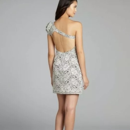 ABS by Allen Schwartz One Shoulder Cutout Floral Lace Mini Dress Women's Size 2 - Picture 10 of 14