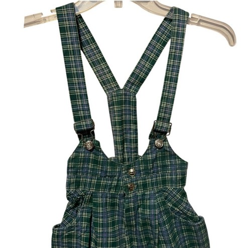 Amy Byer Vintage plaid overalls Green Blue girl’s size 8-10 Zip button front USA - Picture 7 of 15
