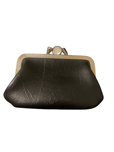 Vintage leather Black Kisslock Silver Coin Change Purse 1950’s Trifold 4”x2.5” - Afbeelding 8 van 12