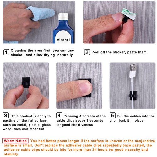 200 Pcs Pince Ligne Carte Auto-Adhésive Cordon Clips Attache Fil Support - Photo 3/12