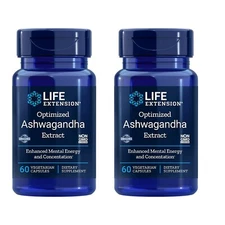 2 PACK Life Extension Optimized Ashwagandha f Mental Energy Concentration 60Caps