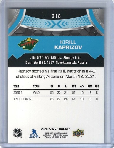 2021-22 Upper Deck MVP #218 Kirill Kaprizov SP - Picture 2 of 2