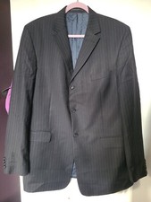 ERMENEGILDO ZEGNA 44 L Navy Pinstripe Suit Jacket Fine Wool classic  Used Vgc
