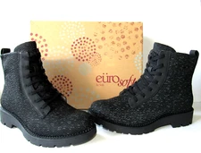 Eurosoft by Sofft Womens size 7.5 Black Canvas Side Zip Combat Ankle Boots