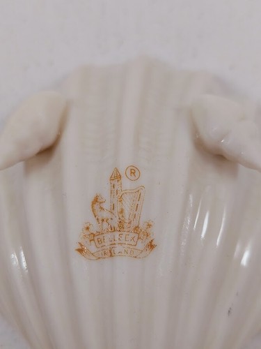 Belleek Porcelain Shell Shaped Candy Nut Trinket Bowl Dish ~ 7th Brown Mark - Picture 6 of 8