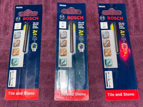 (LOT OF 3) BOSCH NS200 TILE AND NATURAL STONE DRILL BIT 3/16" DIA 2" LONG - Picture 1 of 4