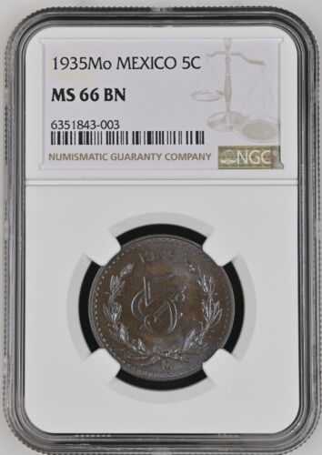MEXICO ESTADOS UNIDOS 1935 5 CENTAVOS COIN NGC CERTIFIED UNCIRCULATED MS66-BN - Picture 3 of 7