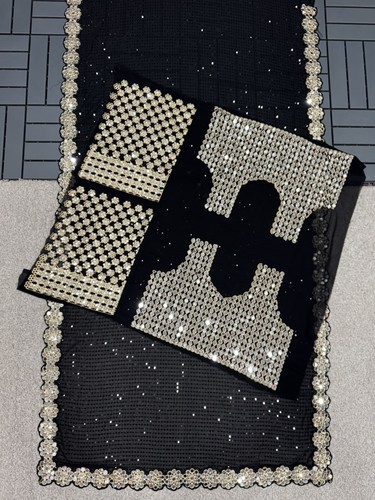 Designer Saree Blouse For Women Indian Bollywood Wedding Bridal Party Wear Saree - Picture 3 of 4