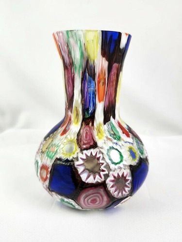 Jarrón de cristal italiano vintage Fratelli Toso Tiffany Windows Millefiori de Murano Italia - Imagen 3 de 7