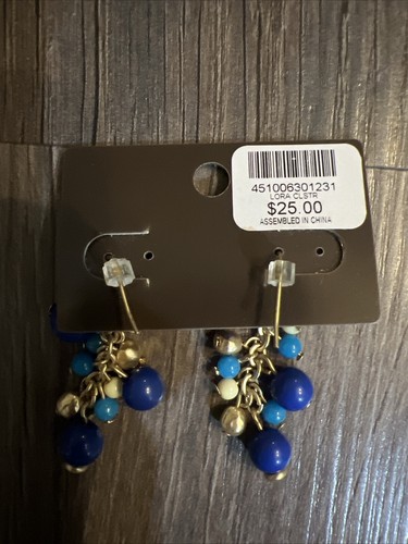 Chico's Blue Turquoise and White Bead Clusters Drop Earrings Dangle EUC - Picture 2 of 4