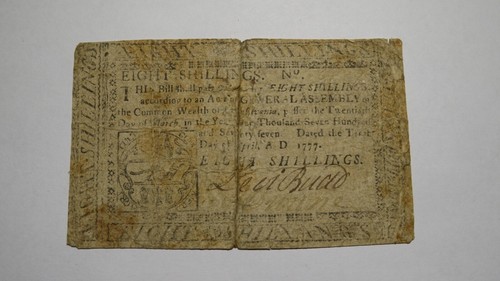 1777 Eight Shillings Pennsylvania PA Colonial Currency Banknote Bill RARE 8s - Bild 1 von 2