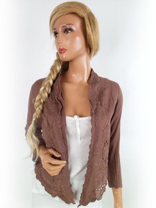 New-look-Womens-USA-Size-6-Sweater-cardigan-embroidery-cotton-pearls-100-brown