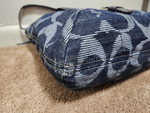 Coach Poppy 18993 Navy Denim Signature Optic Shoulder Tote Handbag Purse Bag - Picture 9 of 17