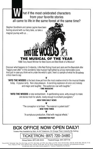 Into The Woods Herald Flyer Ad, Stephen Sondheim, National Tour, Boston, MA 1989 - Bild 2 von 2