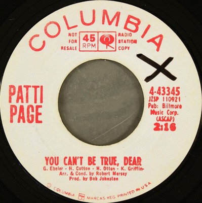 Patti Page - You Can't Be True, Dear (7'', Single, Promo, Styrene)