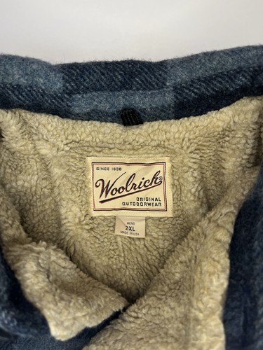 Men’s Vintage Woolrich Buffalo Plaid Sherpa Lined Wool Blue Haze Shacket XXL - Picture 4 of 9