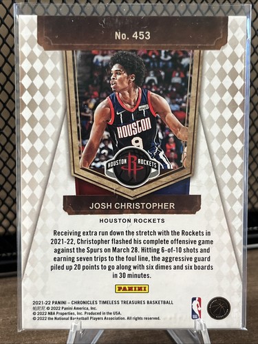 Josh Christopher 2021-22 Panini Chronicles Timeless Treasures Blue /99 #453 - Bild 2 von 2