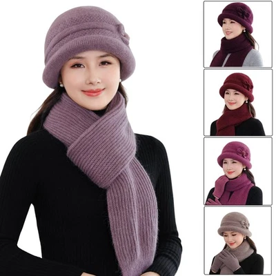 Women Winter Knit 1920s Vintage Bucket Bowler Hat Round Brim Warm Hat