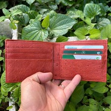 Real BROWN Ostrich Leg's Leather Men's Bifold Wallet Card, Money Clip, RFID Card