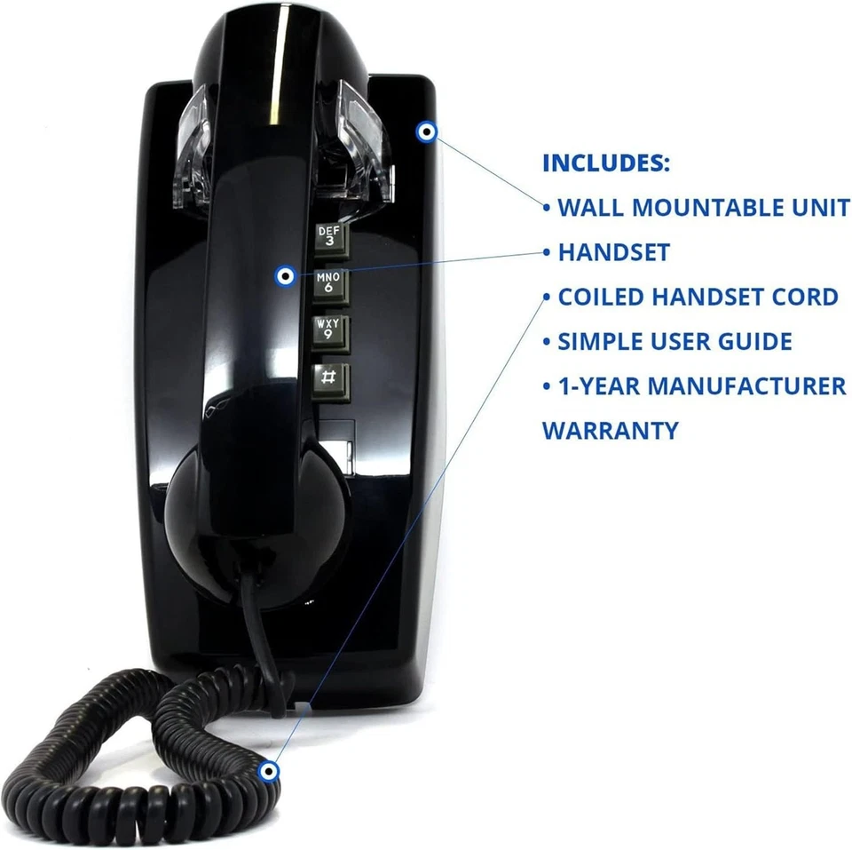 Teléfono de Pared Clásico 2554 Compatible con Audífonos - Calidad de Sonido Excepcional Foto 4 de 4