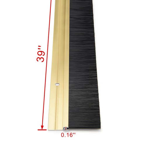 39" x 2.3" Door Bottom Sweep Gold Tone Aluminum Alloy W 1.4" PP Silicone Brush - Picture 3 of 7