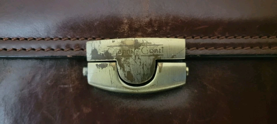 Maletín Bandolera Vintage Gianni Conti Cuero Marrón Hecho en Italia Foto 4 de 4