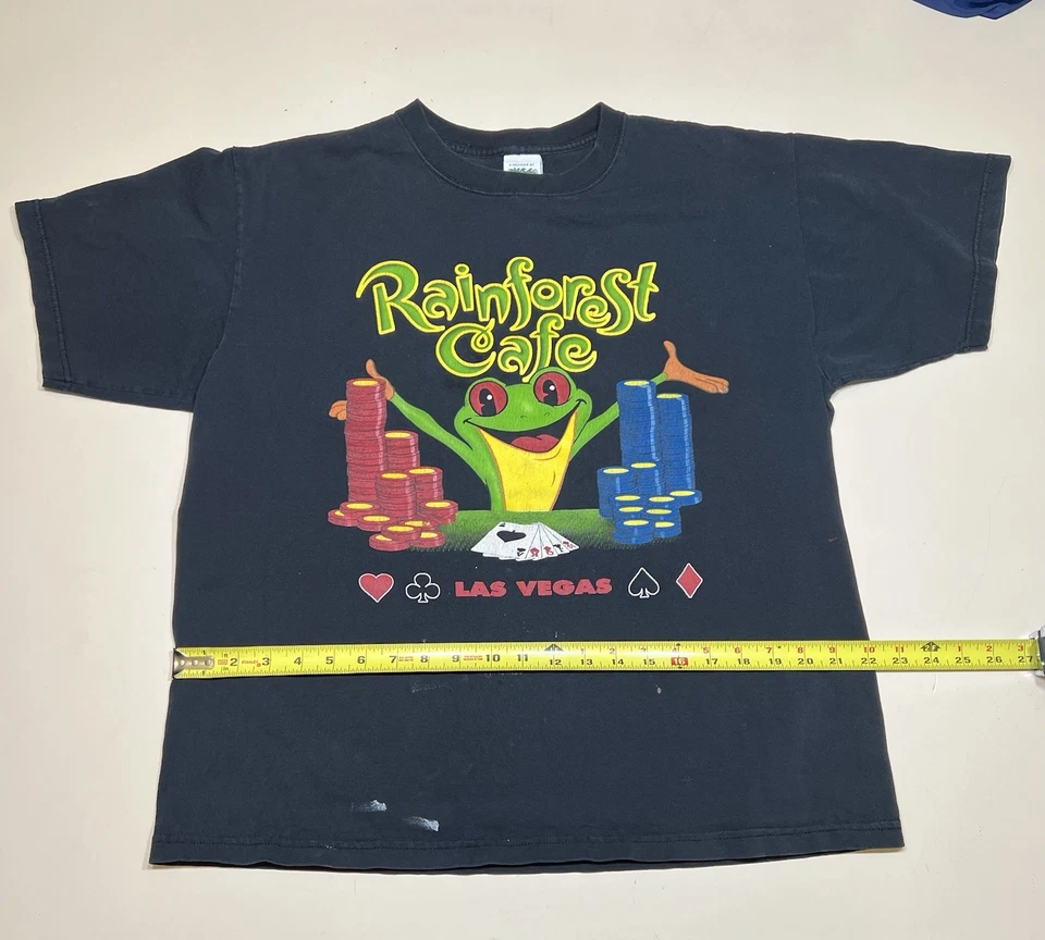 Camiseta Rainforest Café Para Hombre L Las Vegas Años 90 Rana Gráfica EE. UU. 100 Algodón De Colección Foto 4 de 4
